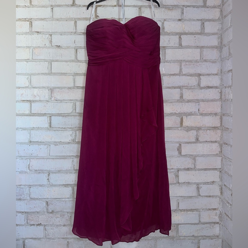 crinkle chiffon dress with cascade skirt David’s Bridal W10840
